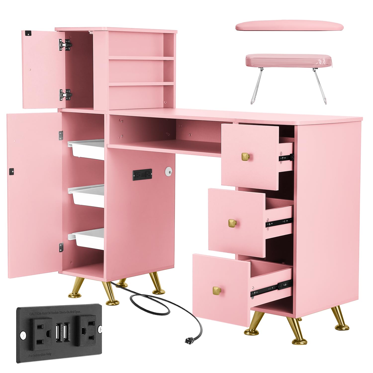 Beauty Makeup Desk - Meja Kuku Warna Pink untuk Teknisi
