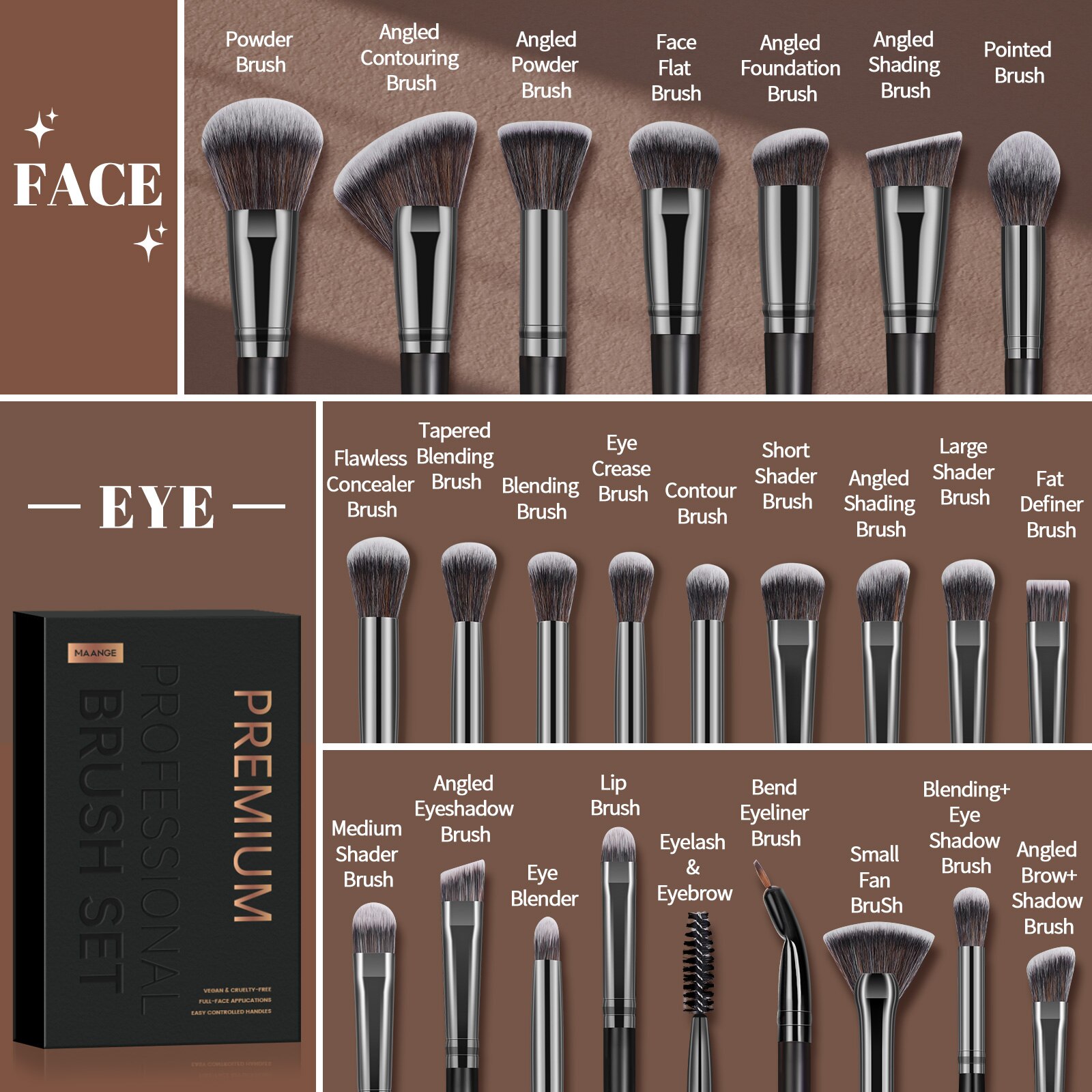 Huda Beauty Makeup Brush Set - MAANGE Kit kuas rias wajah 25