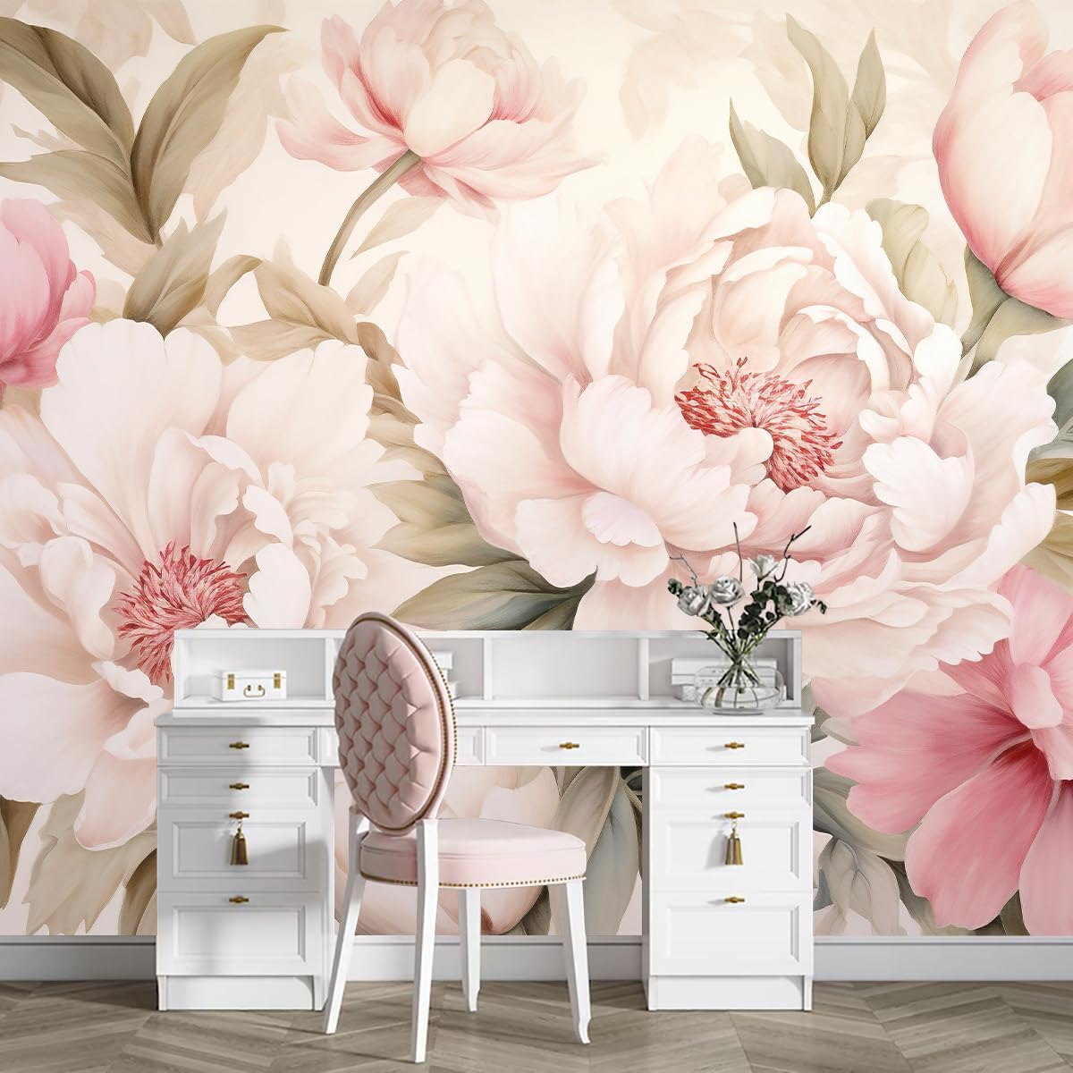 Wallpaper Mural Bunga Peony El - Beauty Makeup Desk ulasan dan harga